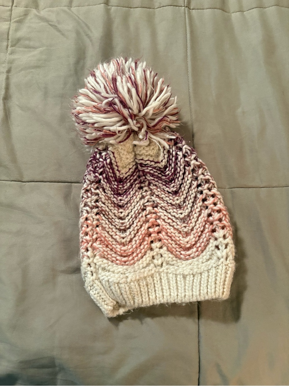BCBGMaxAzria Cream and Soft Pink Knit Beanie with Pom